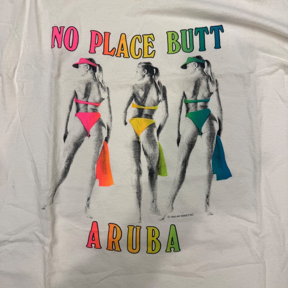 Vintage 1990 No Place Butt Aruba T Shirt Hanes Heavyweight XL Single Stitch Neon - Picture 2 of 7